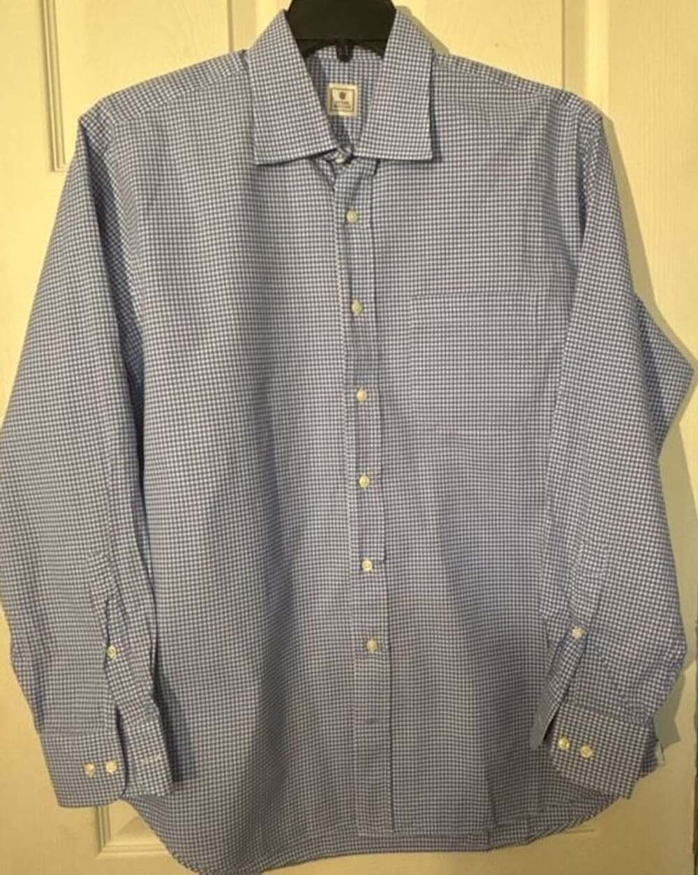 Peter Millar Blue White Gingham Check Long Sleeve Dress Shirt 16.5 L